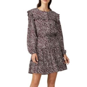 Rebecca Minkoff Burgandy Red White Selandra Ruffle Floral Dress Size Large